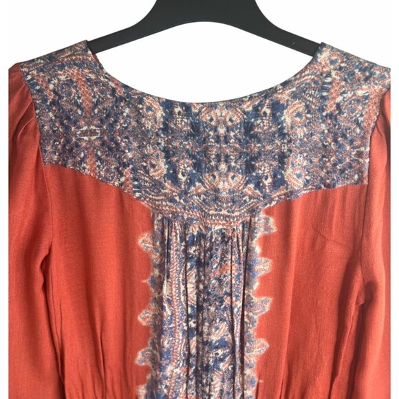 Free People Womens Wildest Moment Lace Up Tunic Persimmon Long Sleeve Boho Small - Picture 9 of 12